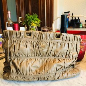 Ruched buttery leather Prada tote